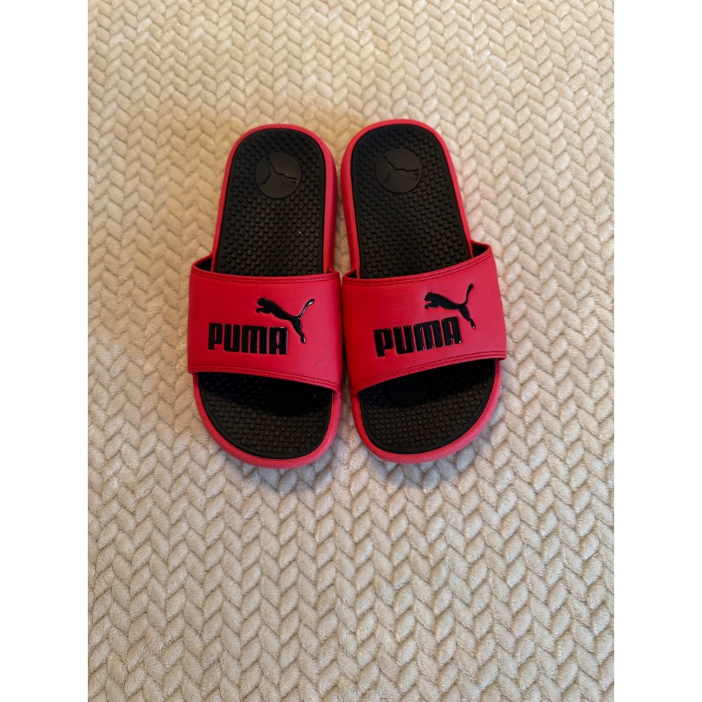 Puma Cool Cat Kids Red Black Athletic Slide Sandals Size 4C Big Kid